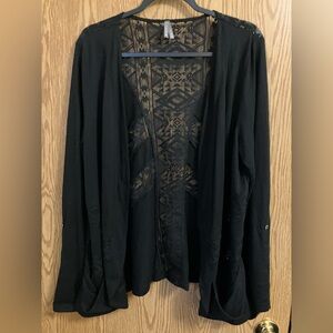 Vanity‎ Black Lace Overlay Open Cardigan Women’s Size XL